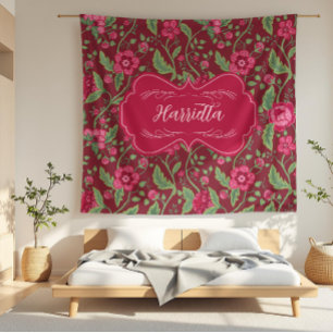 Harrietta Red Art Nouveau Floral Vine Fleece Blanket