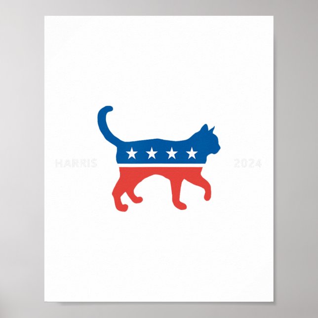 Harris 2024 Democrat Cat - Vote For Kamala W Elect Poster (Front)