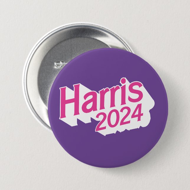 Harris 2024 Pink and Purple Colourful 7.5 Cm Round Badge (Front & Back)