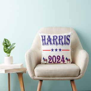 Harris 2024 Pres Democrat Donkeys USA Flag Cushion