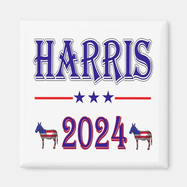 Harris 2024 Pres Democrat Donkeys USA Flag Magnet (Front)