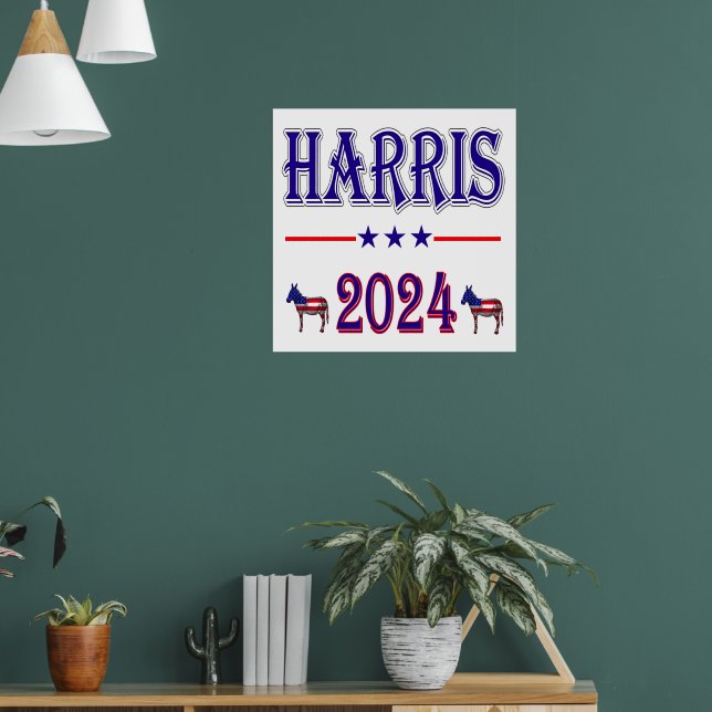 Harris 2024 Pres Democrat Donkeys USA Flag Poster (Living Room 1)