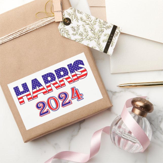 Harris 2024 President Democrat USA Flag Text Rectangular Sticker (Gifting)