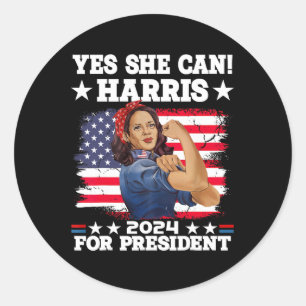Harris 2024 President Election Kamala Yes She Can Classic Round Sticker