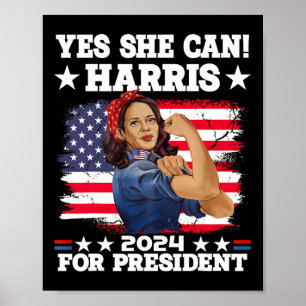 Harris 2024 President Election Kamala Yes She Can Poster