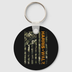 Harris 2024 President Usa Camouflage Dudes Walz Wa Key Ring