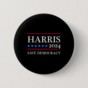 Harris 2024 Save Democracy For President 2024 6 Cm Round Badge