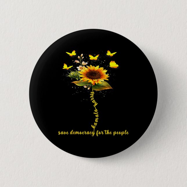 Harris 2024 Sunflower Save Democracy For The Peopl 6 Cm Round Badge (Front)
