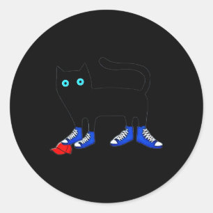 Harris Cat Wearing Blue Canvas Shoes Tramples Red  Classic Round Sticker
