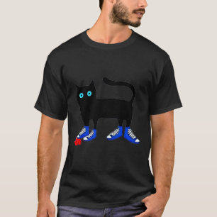 Harris Cat Wearing Blue Canvas Shoes Tramples Red  T-Shirt