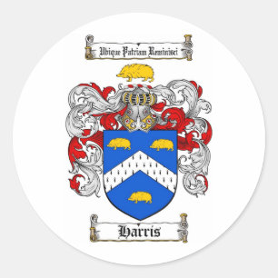 HARRIS FAMILY CREST -  HARRIS COAT OF ARMS CLASSIC ROUND STICKER