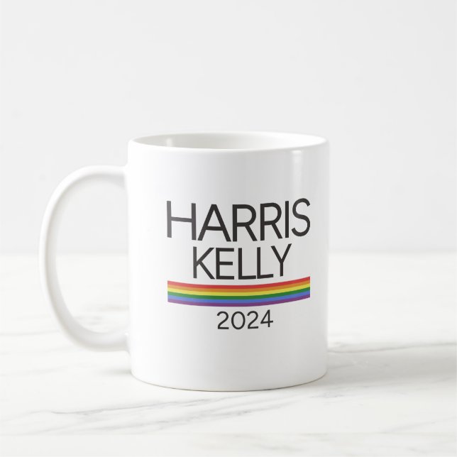 Harris Kelly 2024 LGBTQ Rainbow Pride Flag Coffee Mug (Left)