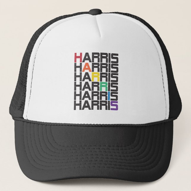 Harris text stacks trucker hat (Front)
