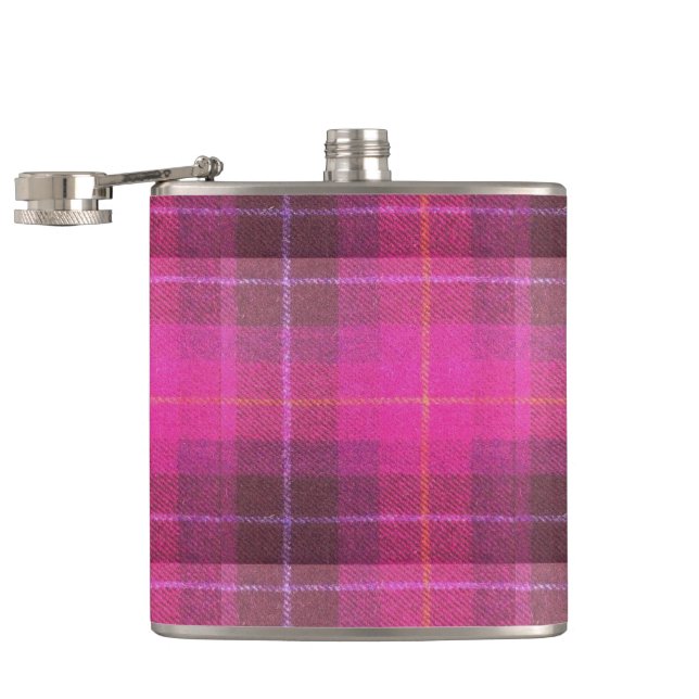 Harris Tweed Pink Plaid Pattern Hip Flask (Opened)