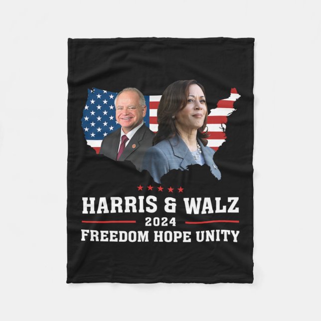 Harris W 2024 Freedom Hope Unity Political Kamala  Fleece Blanket (Front)