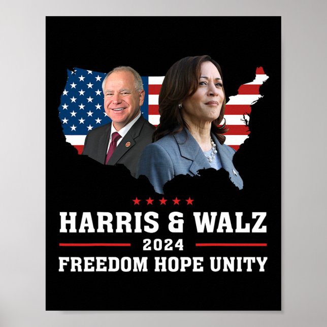 Harris W 2024 Freedom Hope Unity Political Kamala  Poster (Front)