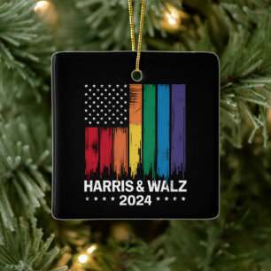 Harris Waltz 2024 Election Gay Tim Waltz LGBTQ Ceramic Ornament