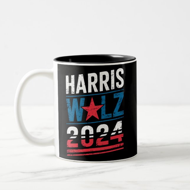 Harris Waltz 2024 Election Kamala Harris Tim Waltz Two-Tone Coffee Mug (Left)