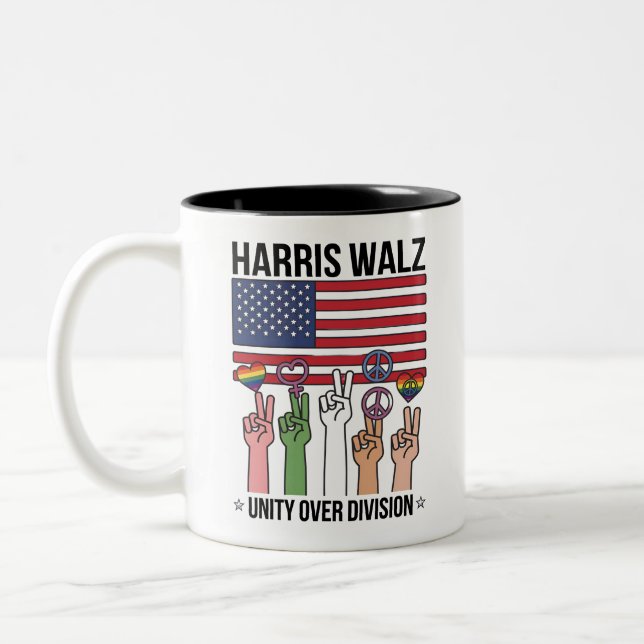 Harris Waltz 2024 Unity Over Division Two-Tone Coffee Mug (Left)