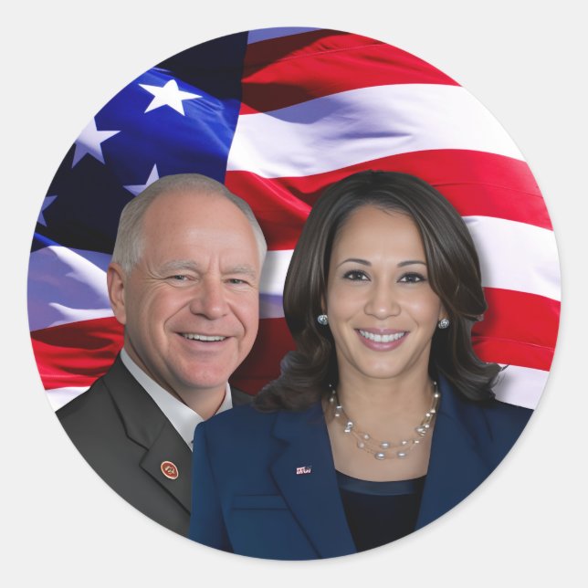 Harris Waltz Photo 2024 - Kamala Harris Tim Waltz Classic Round Sticker (Front)