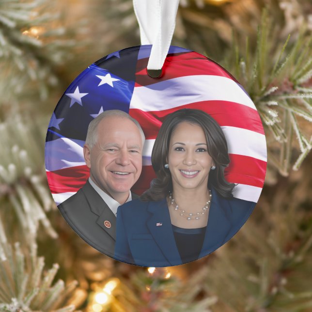 Harris Waltz Photo 2024 - Kamala Harris Tim Waltz Ornament (Tree)