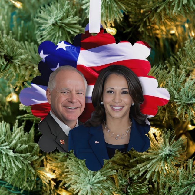 Harris Waltz Photo 2024 - Kamala Harris Tim Waltz Tree Decoration Card (Insitu (Tree))