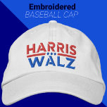 Harris Walz 2024 Campaign Kamala Harris & Tim Walz Embroidered Hat<br><div class="desc">This embroidered baseball cap for the Harris-Walz 2024 campaign combines sleek design with patriotic flair. Featuring "Harris - Walz" in bold, capital letters, the typography is simple yet powerful, perfectly complementing the red, white, and blue of the American flag. The design's clean, modern look not only showcases national pride but...</div>