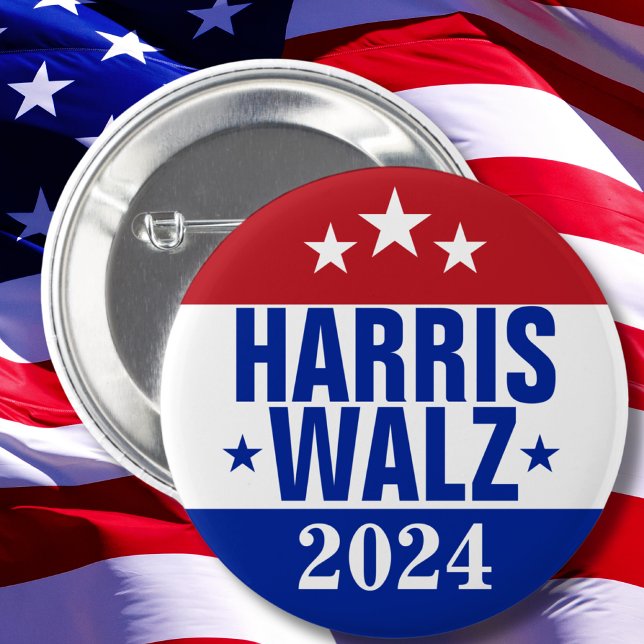 Harris Walz 2024 Campaign Red Blue 6 Cm Round Badge (Creator Uploaded)