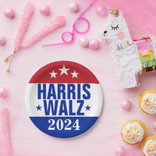 Harris Walz 2024 Campaign Red Blue Paper Plate