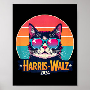 Harris Walz 2024 Cat Sunglasses Retro Vintage Poster