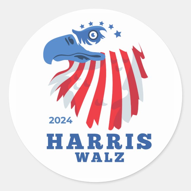 Harris Walz 2024 Democrat Party Election Classic Round Sticker (Front)