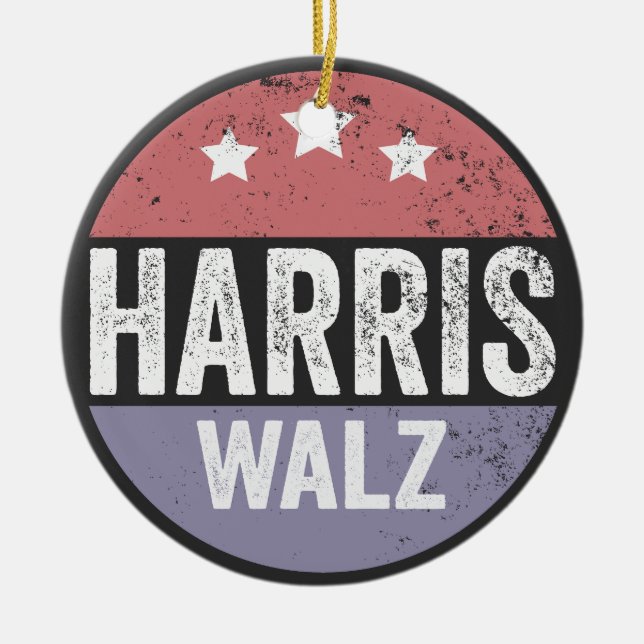 Harris Walz 2024 Election Kamala Tim Waltz America Ceramic Ornament (Front)