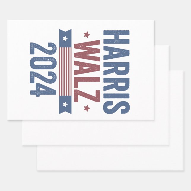 Harris Walz 2024 Election Kamala Tim Waltz America Wrapping Paper Sheet (Set)