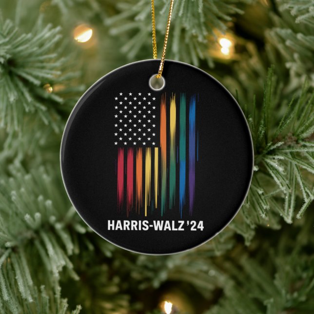 Harris Walz 2024 Election Kamala Tim Waltz LGBT Ceramic Ornament (Tree)