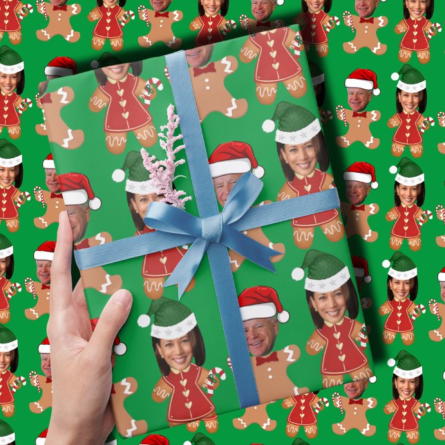 Harris Walz 2024 Face Gingerbread Christmas Wrapping Paper (Creator Uploaded)