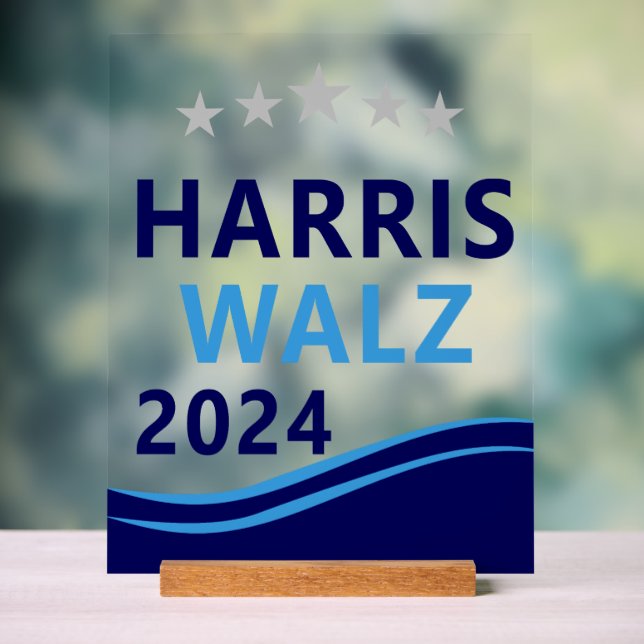 Harris Walz 2024 for President Blue Wave Acrylic Sign (Neutral)