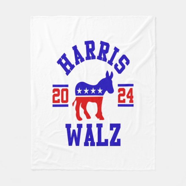 Harris Walz 2024 for President Patriotic Democrat  Fleece Blanket (Front)