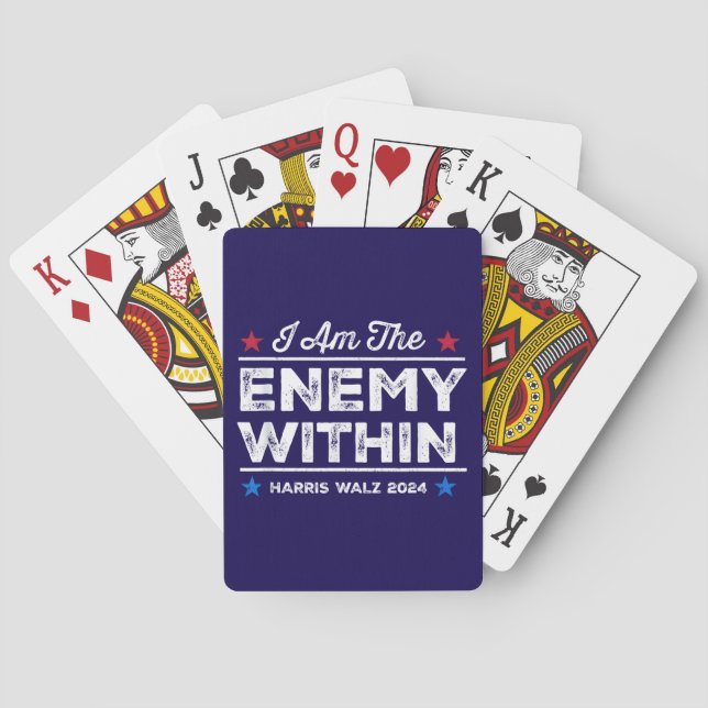 Harris Walz 2024 I Am The Enemy Within Blue Playing Cards (Back)