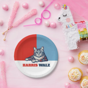 Harris Walz 2024 Obviously Cat Paper Plate