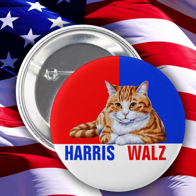 Harris Walz 2024 Obviously Cat Red Blue 6 Cm Round Badge (Creator Uploaded)