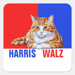 Harris Walz 2024 Obviously Cat Red Blue Square Sticker