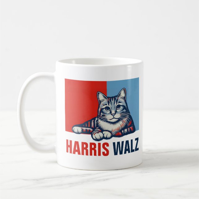 Harris Walz 2024 Obviously Red Blue Cat Coffee Mug (Left)