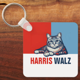 Harris Walz 2024 Obviously Red Blue Cat Key Ring