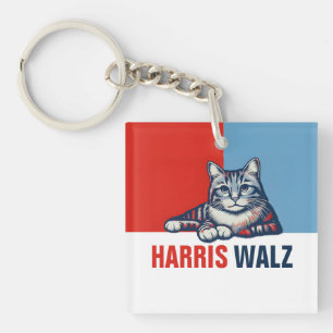 Harris Walz 2024 Obviously Red Blue Cat Key Ring