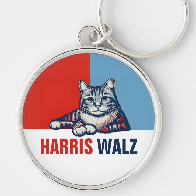 Harris Walz 2024 Obviously Red Blue Cat Key Ring (Front)