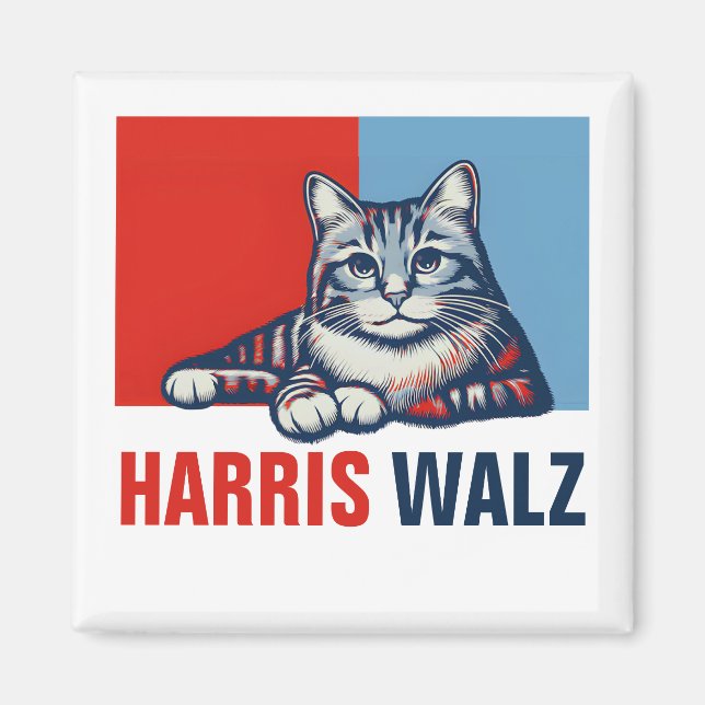 Harris Walz 2024 Obviously Red Blue Cat Magnet (Front)