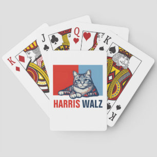 Harris Walz 2024 Obviously Red Blue Cat Playing Cards