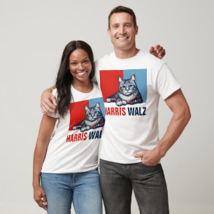 Harris Walz 2024 Obviously Red Blue Cat T-Shirt