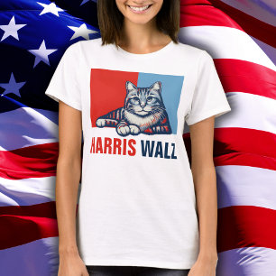 Harris Walz 2024 Obviously Red Blue Cat T-Shirt