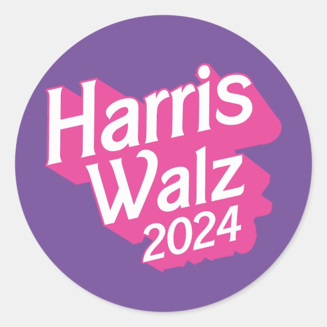 Harris Walz 2024 Pink Classic Round Sticker (Front)